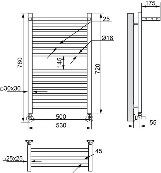 Водяной полотенцесушитель Ника ЛМ-3 80/50 RAL9016 белый матовый с вентилями