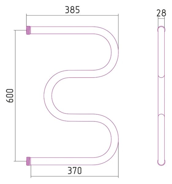 Водяной полотенцесушитель СТИЛЬЕ ПС М-обр. 600х400 резьба-сгон 1