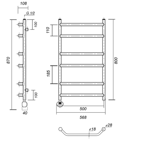 Электрический полотенцесушитель Domoterm Лаура П6 500*800 АБР EL
