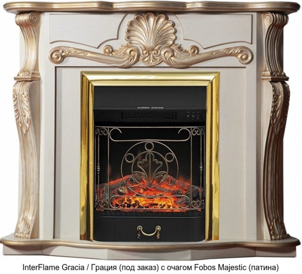 Деревянный камин (портал+очаг) InterFlame Gracia / Грация (под заказ) с очагом Fobos Majestic
