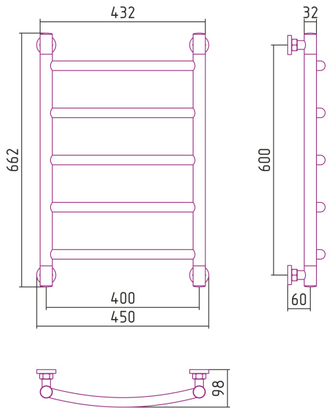 Водяной полотенцесушитель Сунержа Галант+ 600х400 (00-0200-6040)