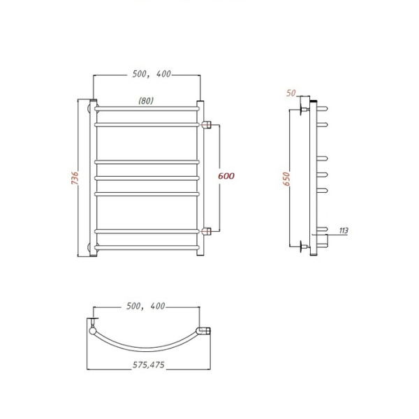 Водяной полотенцесушитель Тругор Приоритет ПМ 3 60х80х40 (ЛЦ2)