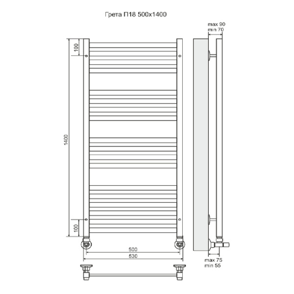 Водяной полотенцесушитель Terminus Грета П18 500х1400