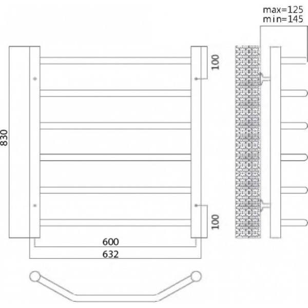 Электрический полотенцесушитель Terminus Виктория П6 600*830 E L