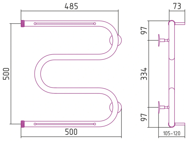 Водяной полотенцесушитель СТИЛЬЕ ПС М-обр. 2П 500х500 резьба-сгон 1