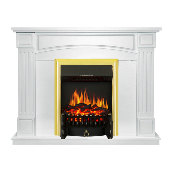 Электрокамин с классическим очагом 2D Royal Flame Boston Белый с очагом Fobos FX Brass/Black