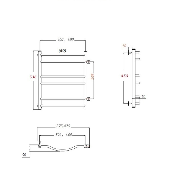 Водяной полотенцесушитель Тругор Лотос ПМ 3 50х60х50 (ЛЦ28)