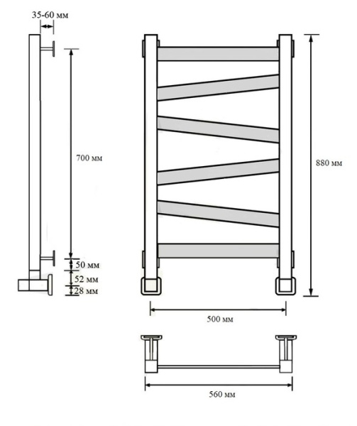 Водяной полотенцесушитель Маргроид ЗигЗаг 80*50 профильный 50*10