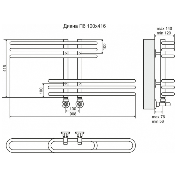 Водяной полотенцесушитель Terminus Диана П6 100*416