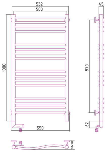 Электрический полотенцесушитель Сунержа РЭБ "ФЛЮИД 2.0" 1000х500 / МЭМ правый (00-5221-1050)