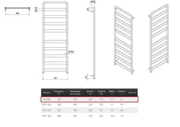 Электрический полотенцесушитель Grota Calore 527х1800 El