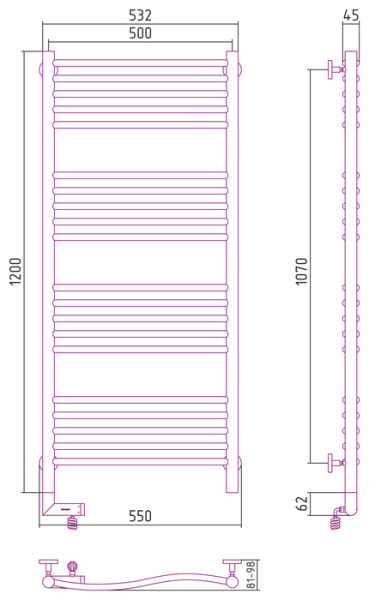 Электрический полотенцесушитель Сунержа РЭБ "ФЛЮИД 2.0" 1200х500 / МЭМ левый (00-5220-1250)