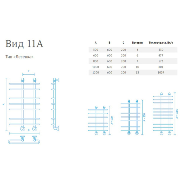 Водяной полотенцесушитель Маргроид Вид 11А 100*20*60