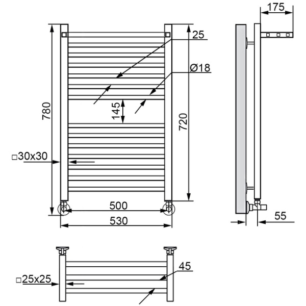 Водяной полотенцесушитель Ника ЛМ-3 Хром (Комплектация с вентилями) 80х50 -14