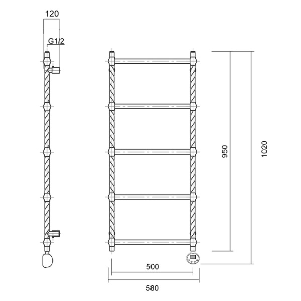 Электрический полотенцесушитель Domoterm Винтаж П5 500х950 АБР ER