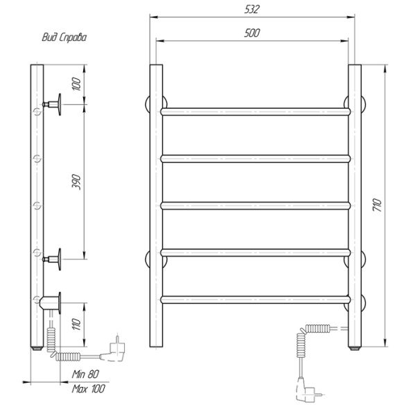 Электрический полотенцесушитель Domoterm DMT 109-5 50x71 ЧРН EK R