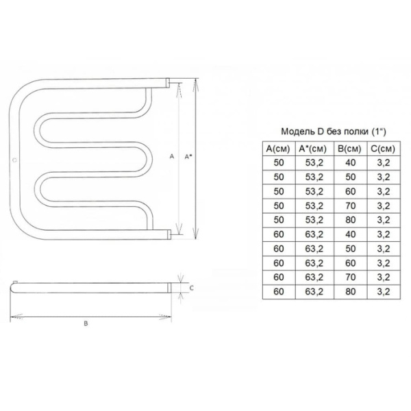 Водяной полотенцесушитель Двин D без полочки (1") 50/40