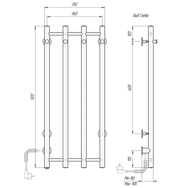 Электрический полотенцесушитель Domoterm DMT 109-V4 36x92 ЧРН EKL