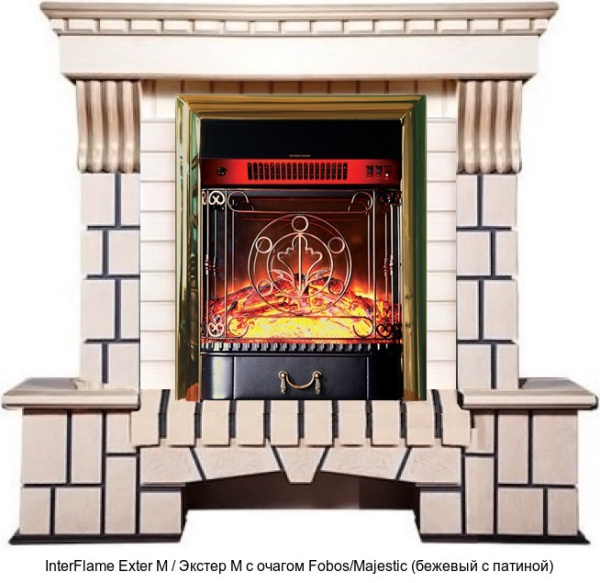 Каменный камин (портал+очаг) InterFlame Exter М / Экстер М с очагом Fobos/Majestic