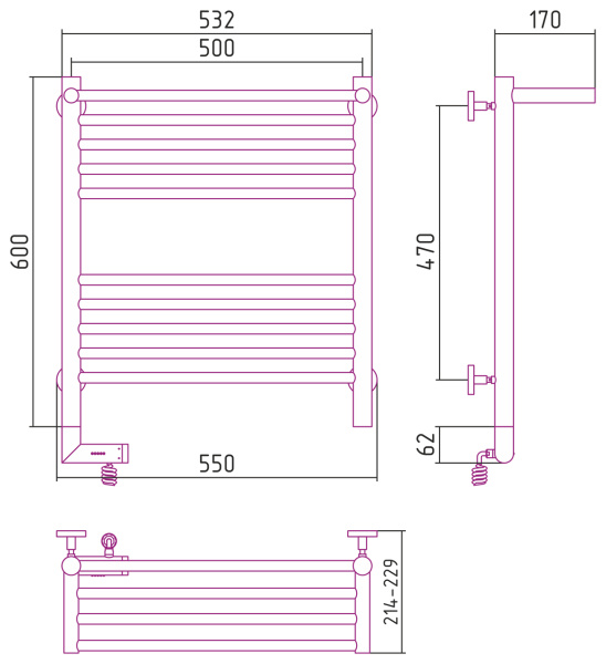 Электрический полотенцесушитель Сунержа Богема с полкой 2.0 600х500 (00-5206-6050)