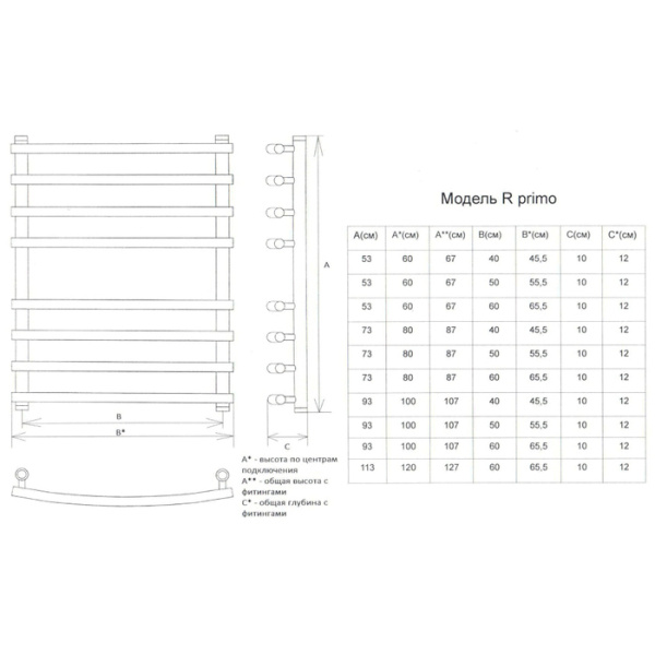 Водяной полотенцесушитель Двин R PRIMO 70/50