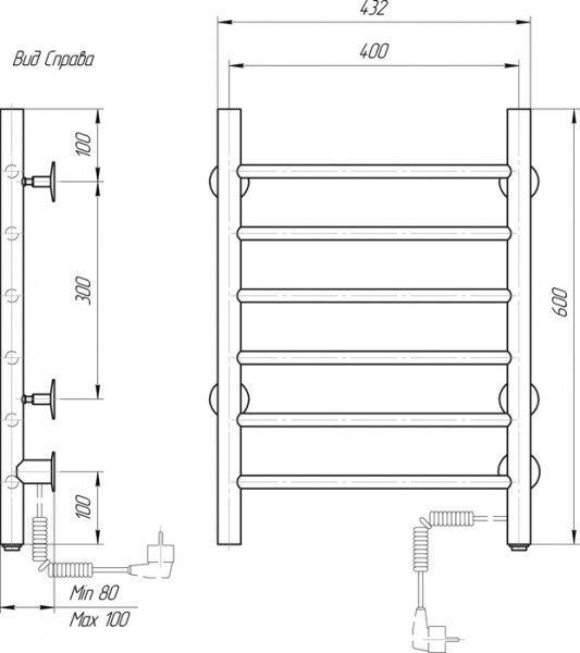 Электрический полотенцесушитель Domoterm DMT 109-6 40х60 ЧРН EK R