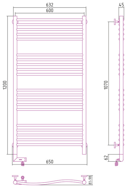 Электрический полотенцесушитель Сунержа РЭБ "ФЛЮИД 2.0" 1200х600 / МЭМ правый (00-5221-1260)