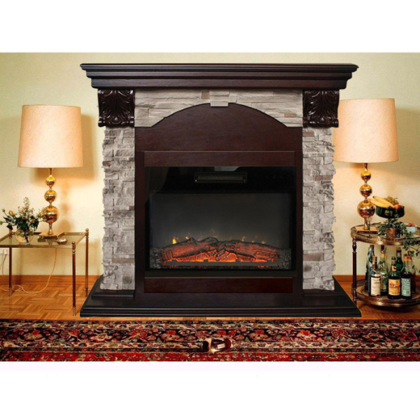 Электрокамин с широким очагом 2D Real-Flame Dublin ROCK STD/EUG/24 AO с очагом Kendal 24