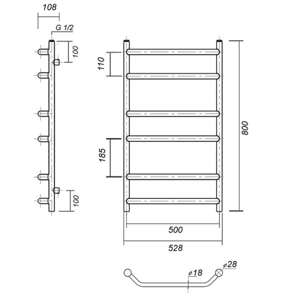 Водяной полотенцесушитель Domoterm Лаура П6 500*800 АБР
