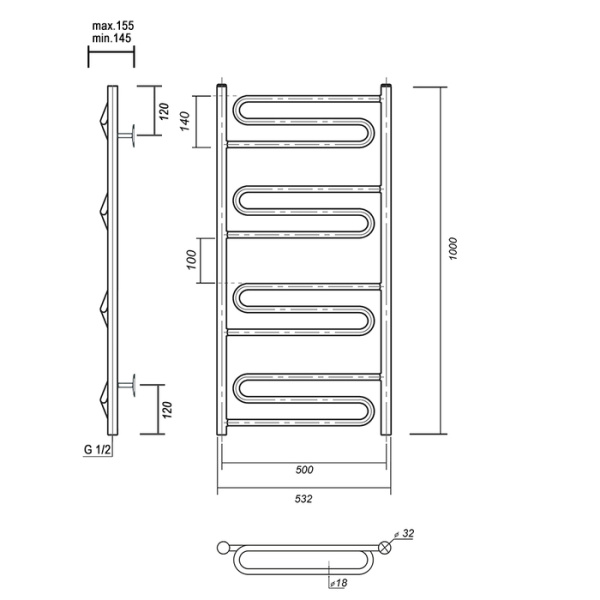 Водяной полотенцесушитель Domoterm Офелия П12 500*1000