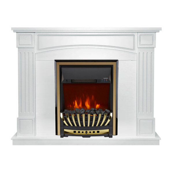 Электрокамин с классическим очагом 2D Royal Flame Boston Белый с очагом Aspen Black/Gold