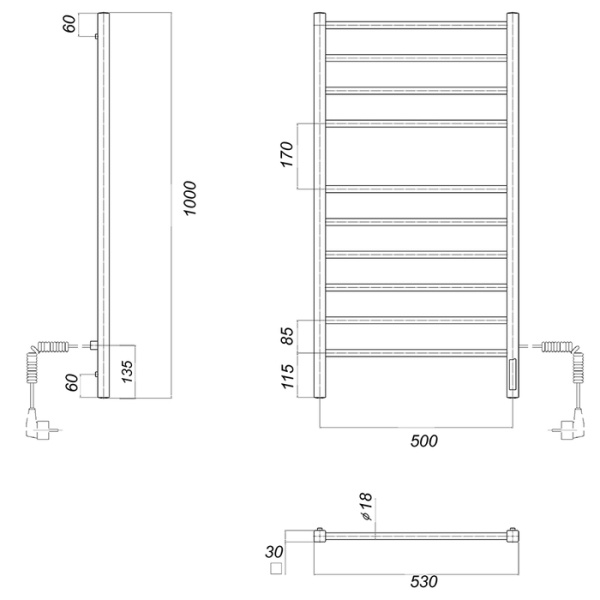 Электрический полотенцесушитель Domoterm DMT Куба П10 500x1000 ЧРН EK R