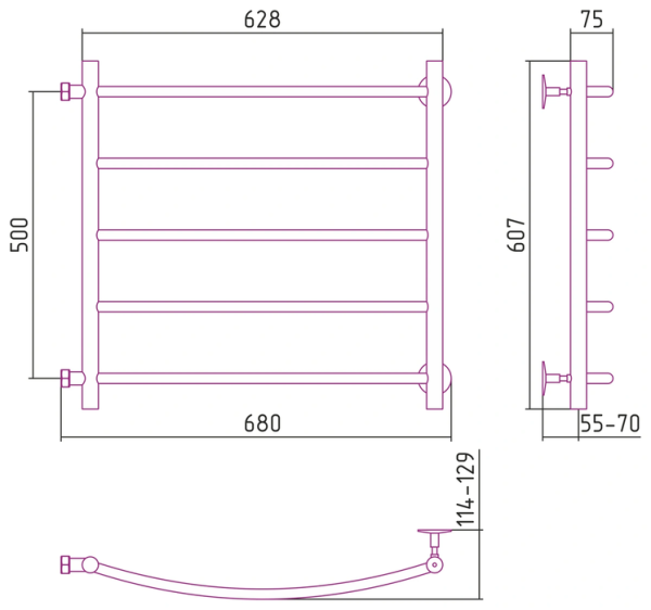 Водяной полотенцесушитель СТИЛЬЕ ПС Версия-Б2 500х600 (5) Г 18