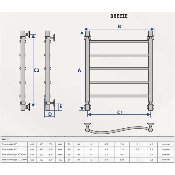 Водяной полотенцесушитель Energy Breeze Prestige 1000x500