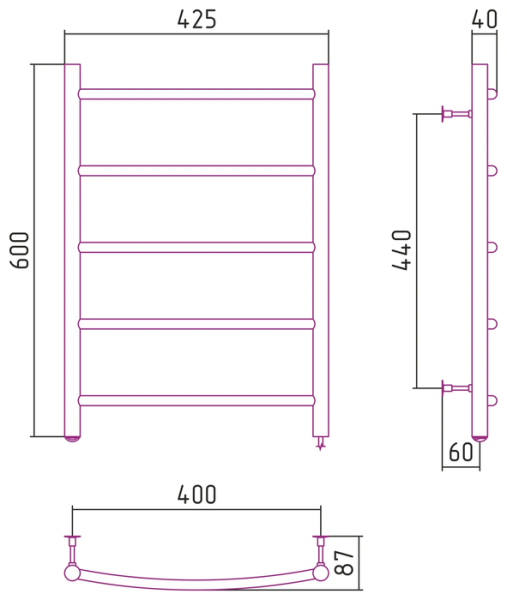 Электрический полотенцесушитель СТИЛЬЕ ЭПС Формат 40 П 600х400 (5) Г16