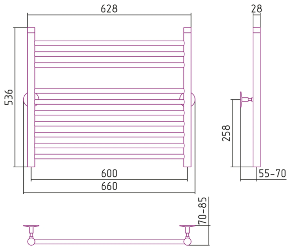 Водяной полотенцесушитель СТИЛЬЕ ПС Универсал-53 600х600 (3+7) П 18