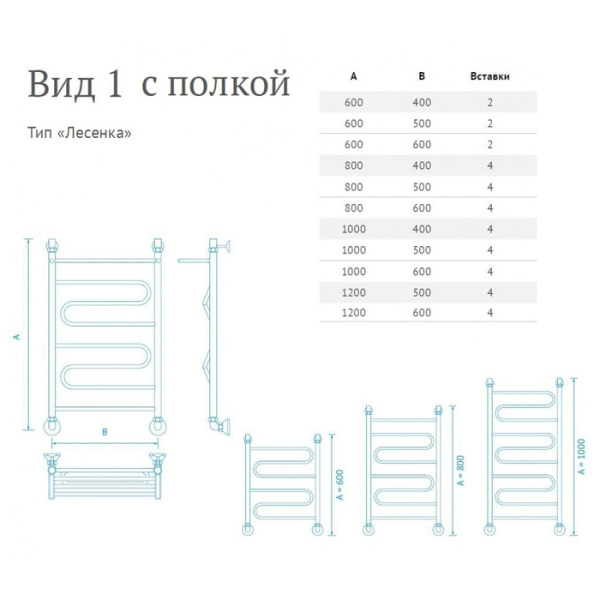 Водяной полотенцесушитель Маргроид Вид 1 с полкой 120*60