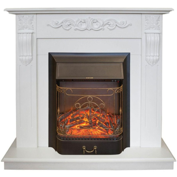 Электрический камин с эффектом живого огня Real-Flame Dominica STD/EUG WT с очагом Fobos s Lux BL/BR, Majestic s Lux BL/BR