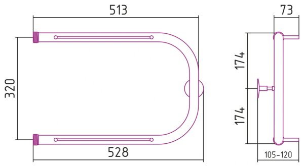 Водяной полотенцесушитель СТИЛЬЕ ПС П-обр. 2П 320х500 резьба-сгон 1