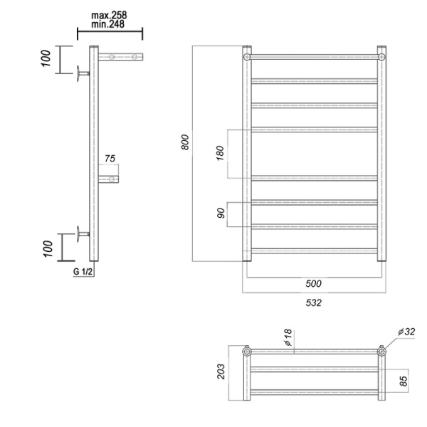Водяной полотенцесушитель Domoterm Медея сп2 П8 500x800