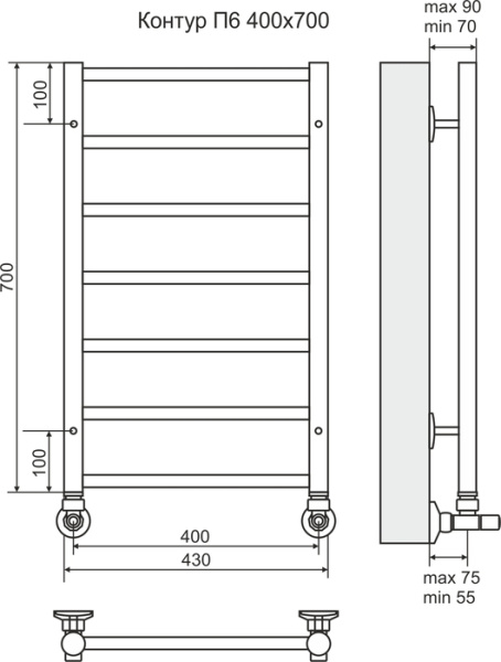 Водяной полотенцесушитель Terminus Контур П6 400х700