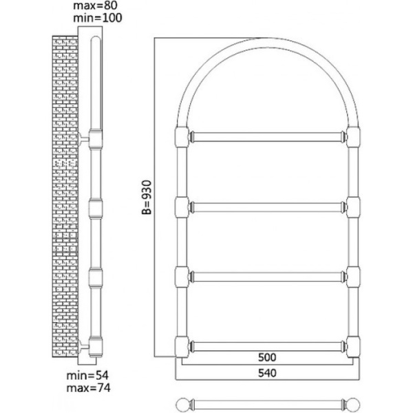 Электрический полотенцесушитель Terminus Версаль П4 500*930 E R