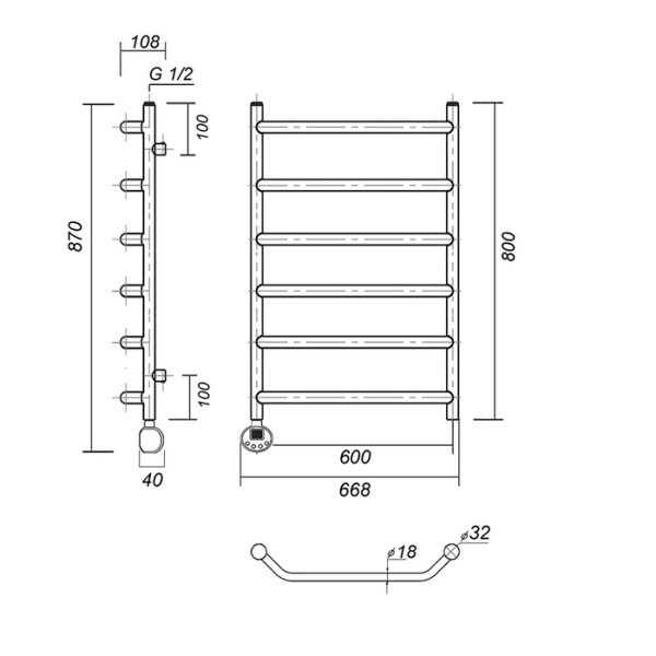 Электрический полотенцесушитель Domoterm Лаура П6 600*800 EL