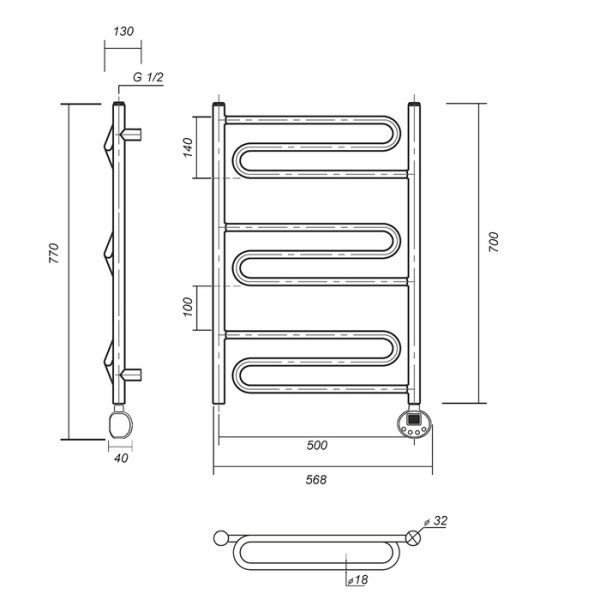 Электрический полотенцесушитель Domoterm Офелия П9 500*700 ER