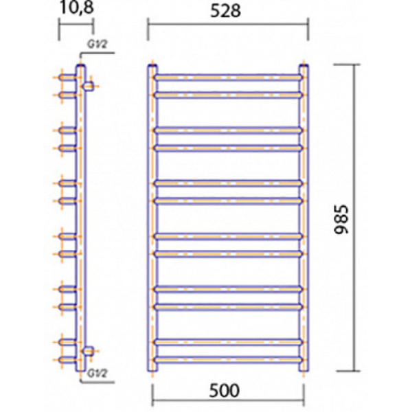 Водяной полотенцесушитель Domoterm Лаура П12 500*985 АБР