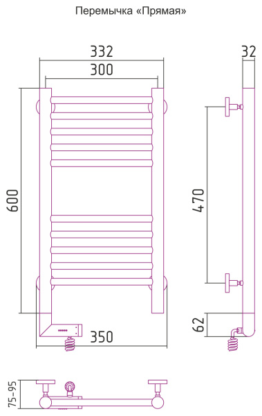 Электрический полотенцесушитель Сунержа Богема 2.0 600х300 (00-5204-6030)