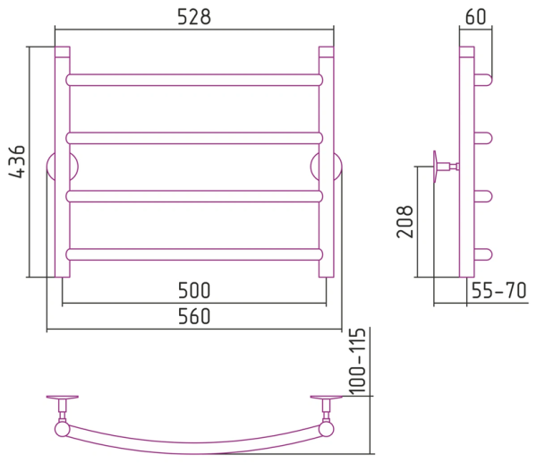 Водяной полотенцесушитель СТИЛЬЕ ПС Универсал-50 500х500 (4) Г 21
