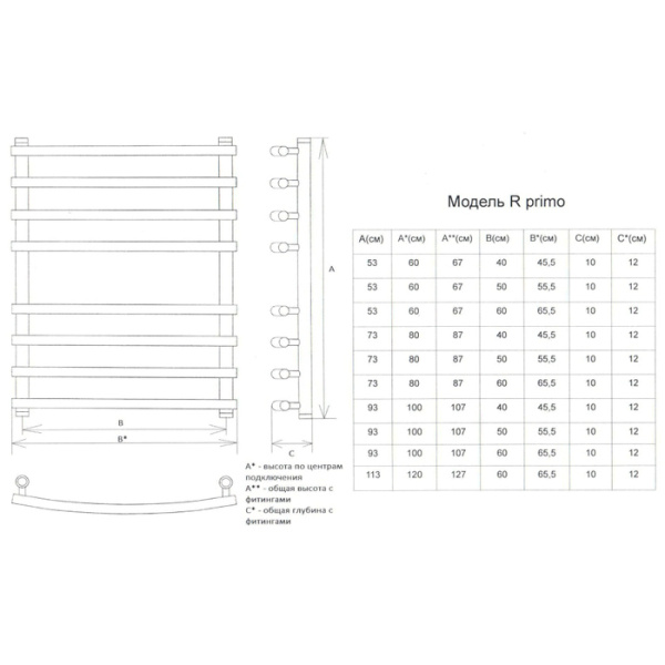 Водяной полотенцесушитель Двин R PRIMO 120/60