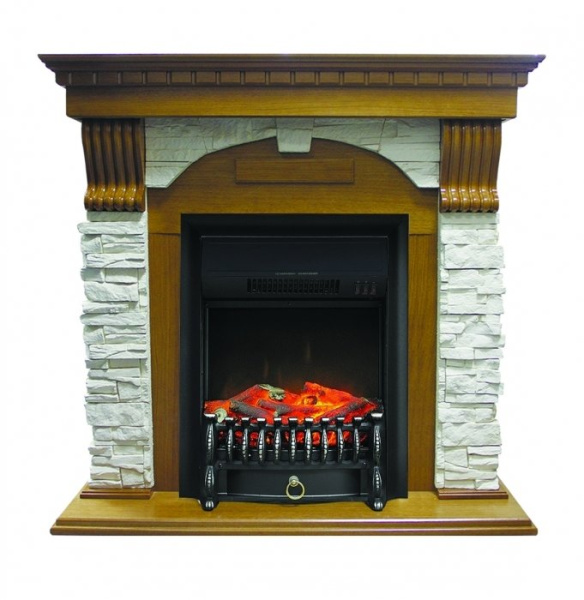 Электрокамин с классическим очагом 2D Royal Flame Dublin арочный сланец белый с очагом Fobos (Дуб)