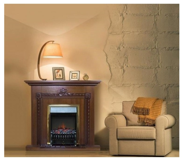 Электрокамин с классическим очагом 2D Glenrich Шервуд (Fobos brass) Дуб 35